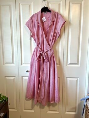 3X red & white cotton wrap dress